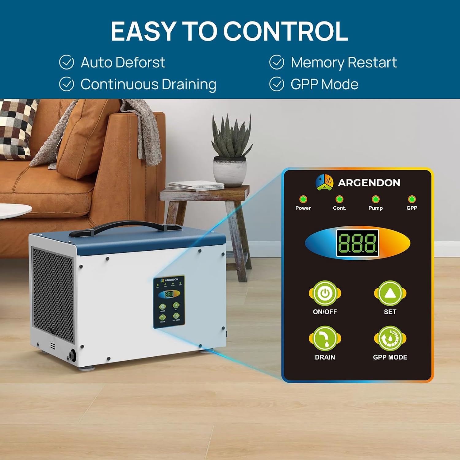 ARGENDON Crawl Space Dehumidifier with Pump, 70 Pint Compact Commercial Dehumidifier for Basement, Drain Hose, Auto Defrost, Memory Restart, Up to 1,000 Sq.Ft, ETL, 5-Year Limited Warranty