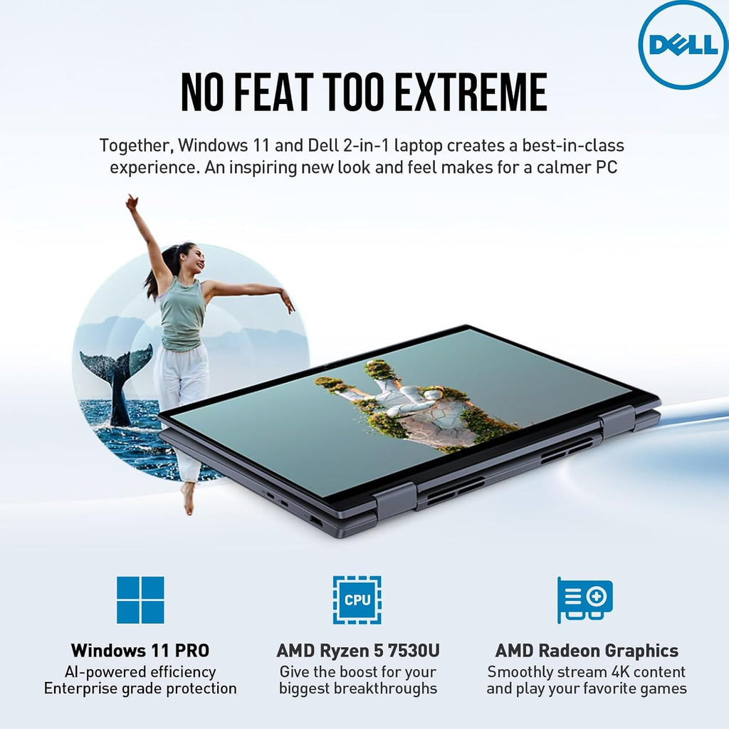 Dell Inspiron 14 2 in 1 Touchscreen Laptop, 14 Inch FHD+ Touch Screen Convertible, AMD Ryzen 5, 8GB RAM 512GB SSD, Windows 11 Pro, Lifetime Microsoft Office, Backlit Keyboard, Fingerprint Reader, HDMI