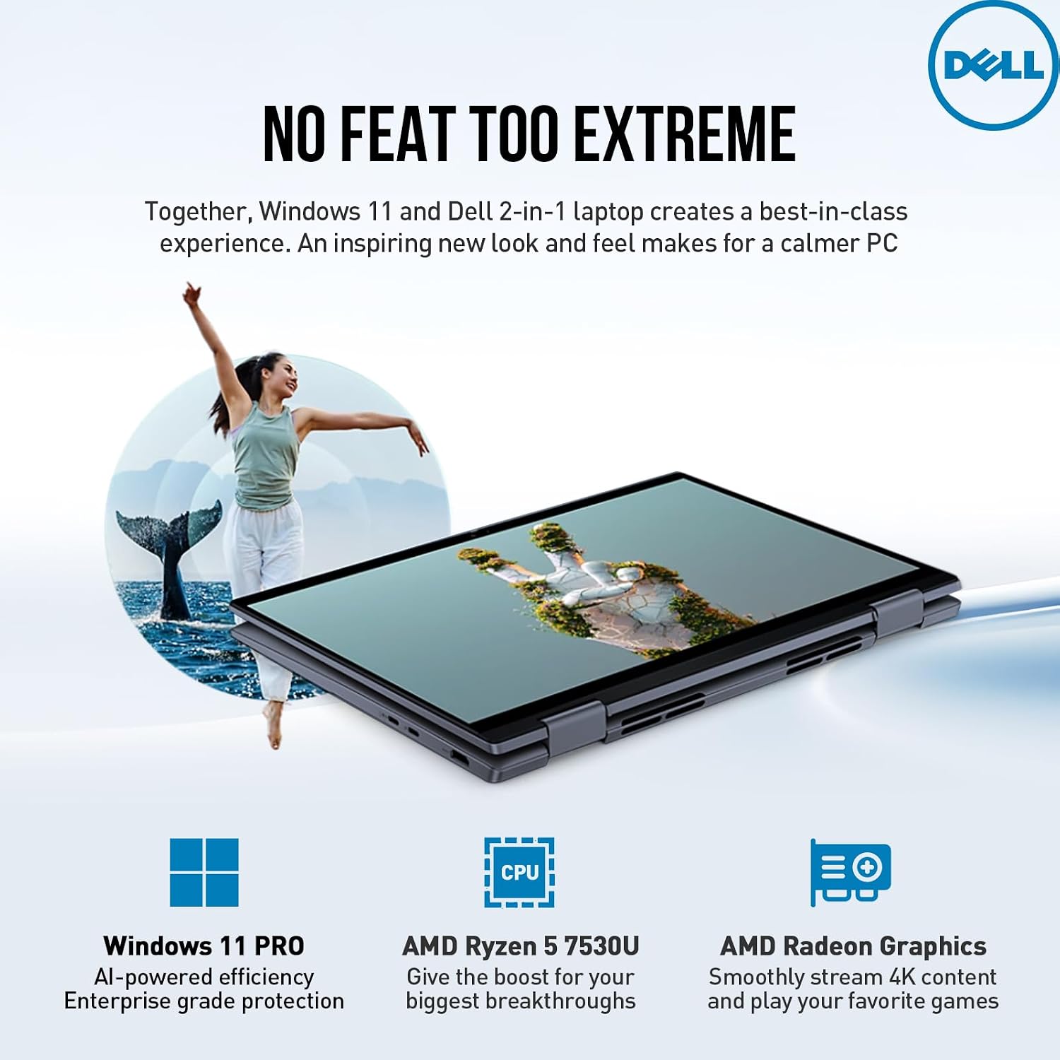 Dell Inspiron 14 2 in 1 Touchscreen Laptop, 14 Inch FHD+ Touch Screen Convertible, AMD Ryzen 5, 8GB RAM 512GB SSD, Windows 11 Pro, Lifetime Microsoft Office, Backlit Keyboard, Fingerprint Reader, HDMI