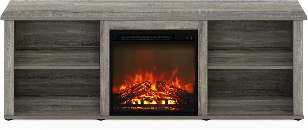 Furinno Classic 70 Inch TV Stand with Fireplace, French Oak Grey