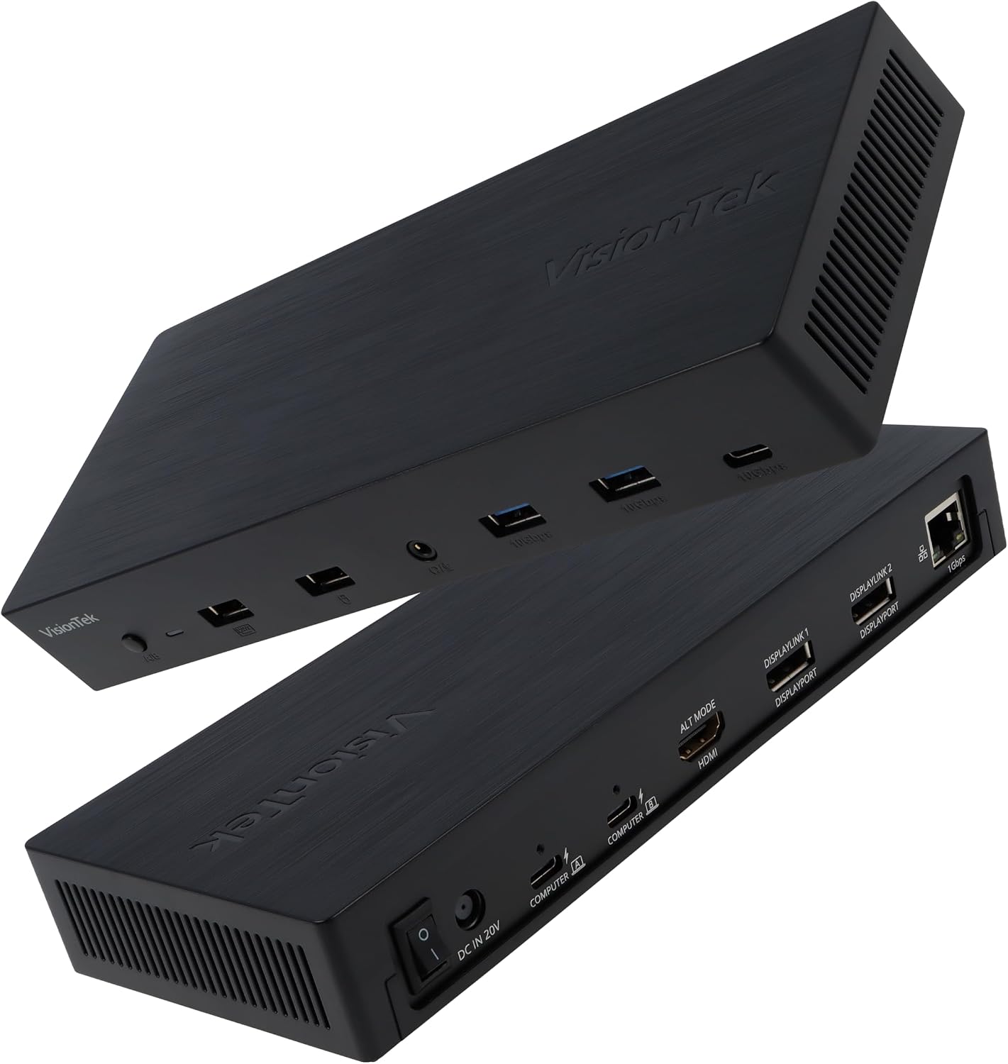VisionTek VT4950 USB-C DisplayLink Docking Station with KVM Switch for Dual Laptops - Hybrid Workstation Triple Monitor Dock with HDMI & DisplayPort, 100W Laptop Charging for Windows and macOS