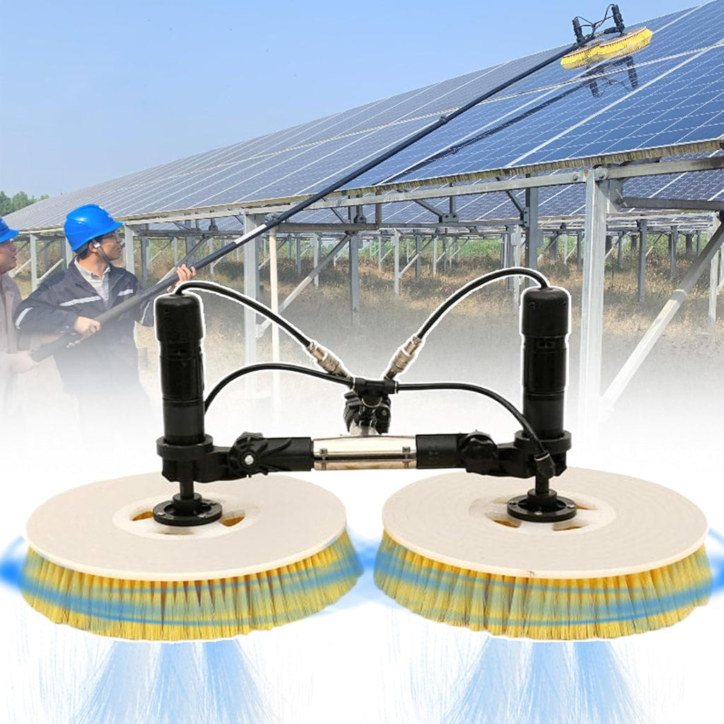 Solar Panel Electric Cleaning Tool, House Water Fed Pole Kit,Photovoltaic Panel Electric Cleaning Brush,Dual Brush Heads - 360° Counter-Rotating,with Water Pump + 20m Water Hose,7.5m