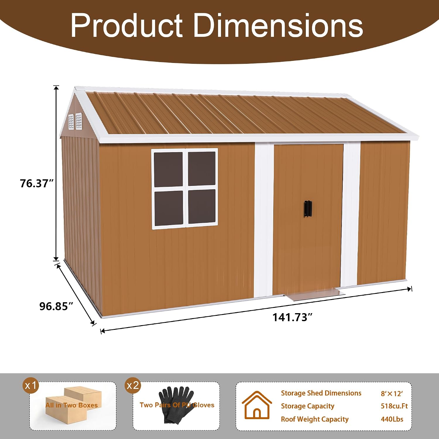 YOPTO 8X10 FT Metal Sheds & Outdoor Storage,Waterproof Large Backyard Shed House W/Windows and Sliding Door,Heavy-Duty Tool Organization with Sloped Roof & Vents,for Garden Pet House,Brown
