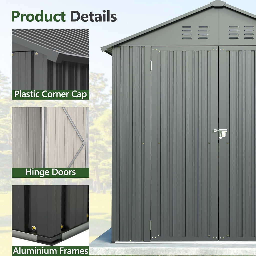 6x6 Ft Outdoor Heavy-Duty Shed, Metal Storage with Vents and Clear Window