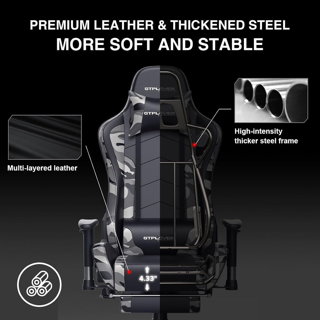 GTPLAYER Gaming Chair with Footrest Speakers Video Game Chair Bluetooth Music Heavy Duty Ergonomic Computer Office Desk Chair