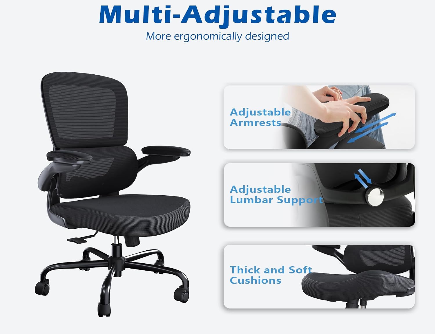 TRALT Ergonomic Office Chair - Desk Chair with Adjustable Headrest Lumbar Support Computer Chair - Mesh Comfy Chair with Flip-up Armrests - Gaming Chair for Adults Home Office PU, Black, Pack of 6