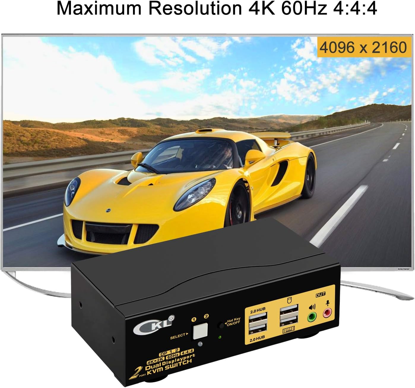 CKL KVM Switch Dual Monitor DisplayPort 2 Port 4K 60Hz 4:4:4, 2x2 DP KVM Switch with Audio and USB 2.0 HUBs (CKL-622DP)