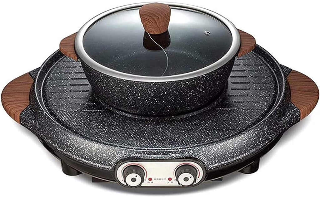 BBQ Hot Pot Dual Pot Barbecue Machine,Non-Stick All Powerful Stovetop Grill Electric Multifunctional Smoke-free Round Baking Pan Multi - Purpose Pot