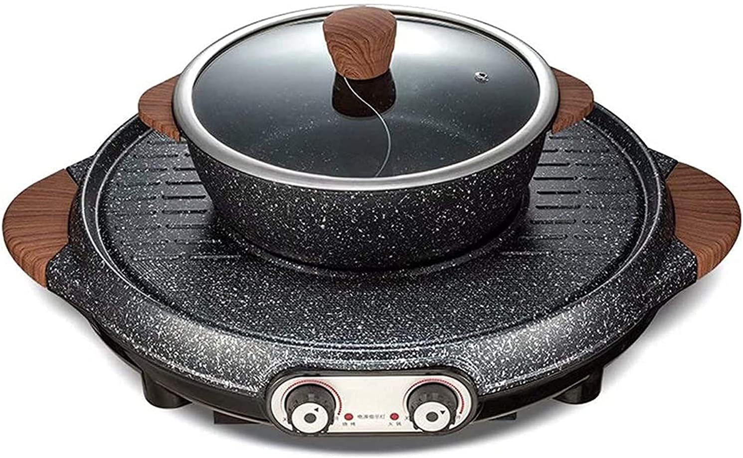 BBQ Hot Pot Dual Pot Barbecue Machine,Non-Stick All Powerful Stovetop Grill Electric Multifunctional Smoke-free Round Baking Pan Multi - Purpose Pot