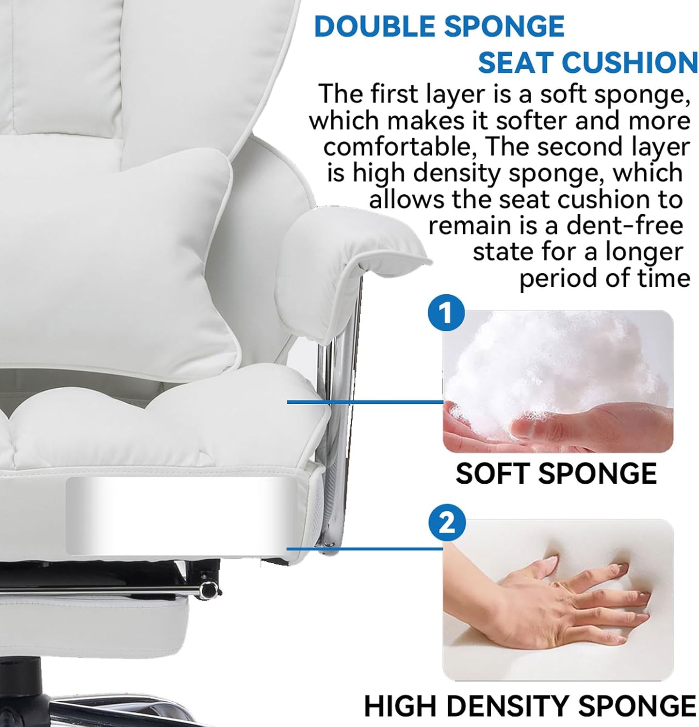 Efomao Big and Tall Office Chair 400lbs, Executive PU Leather Desk Chair with Footrest & Lumbar Support, Heavy Duty Computer Seating for Home, White