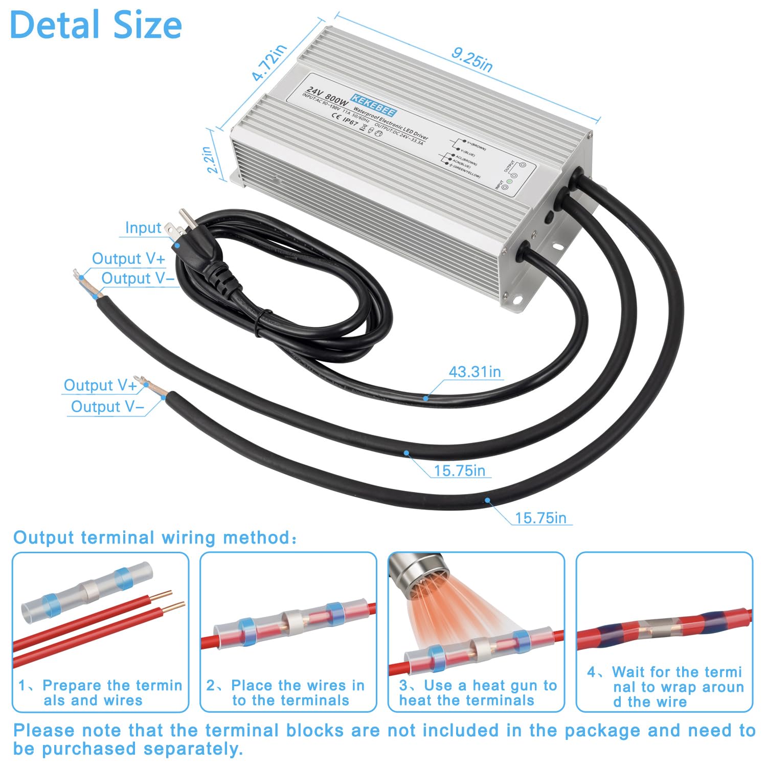 LED Driver 24V800W Waterproof Power Supply 90-130V to 24V33.3A AC to DC Converter IP67 Low Voltage Transformer Suitable for Indoor and Outdoor LED Lighting and Any 24V DC Device