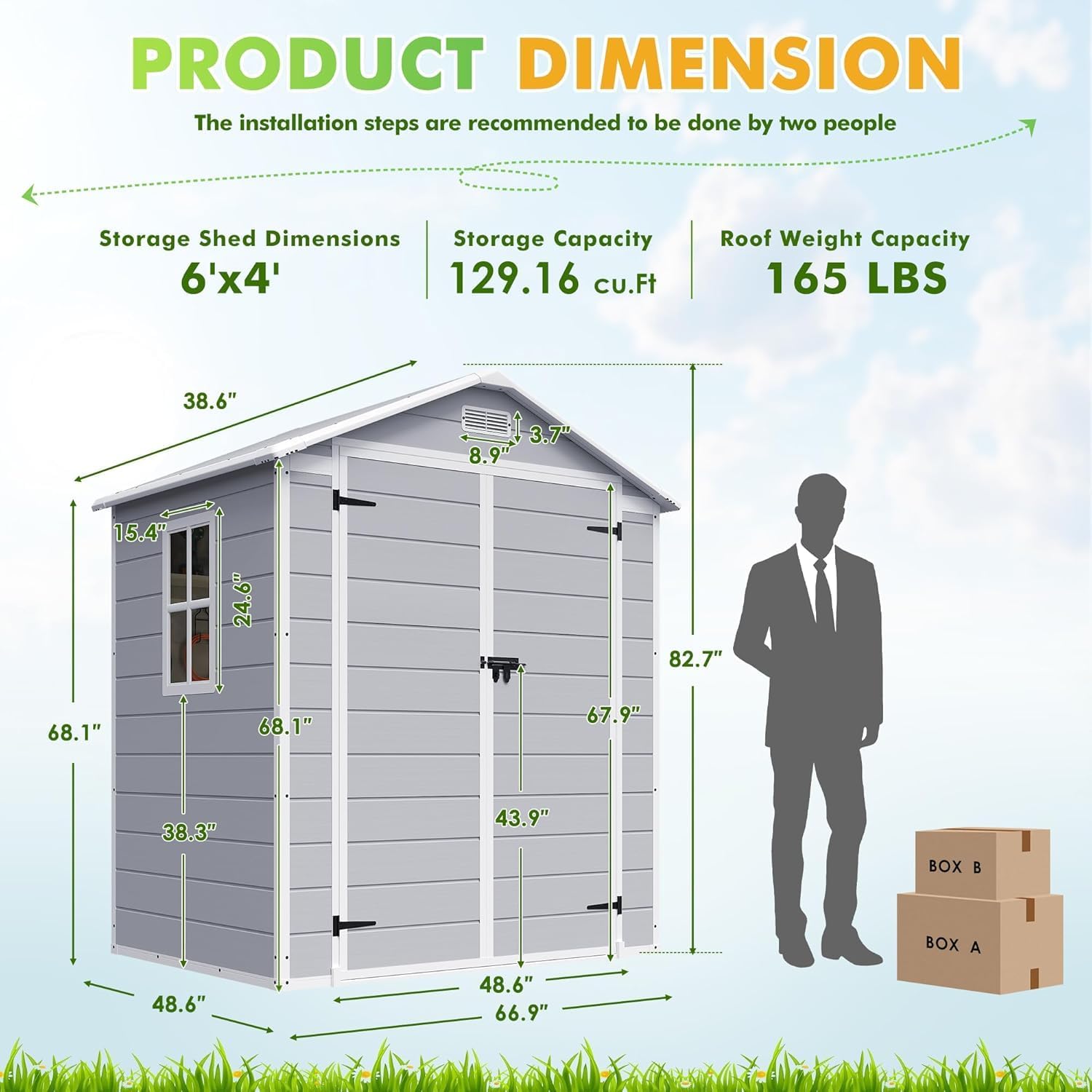 Devoko 6x4 FT Outdoor Storage Shed - Waterproof Plastic Resin Garden Shed with Lockable Door & Floor, for Backyard, Patio, Lawn & Pool Tools