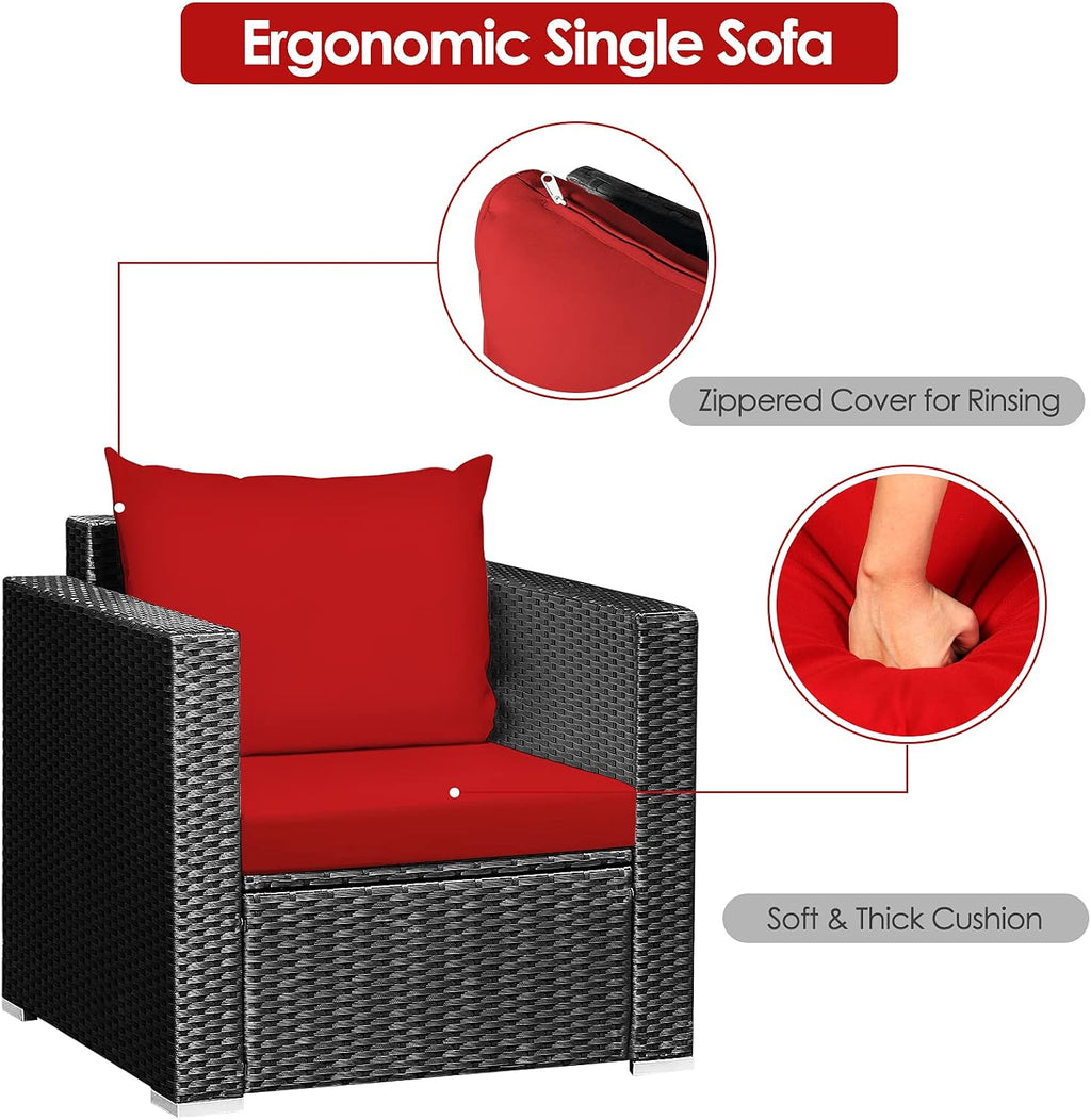 HAPPYGRILL 3 Piece Patio Furniture Set Rattan Wicker Patio Conversation Set with Coffee Table and Cushions Outdoor Sofa Set for Garden Balcony Porch Poolside