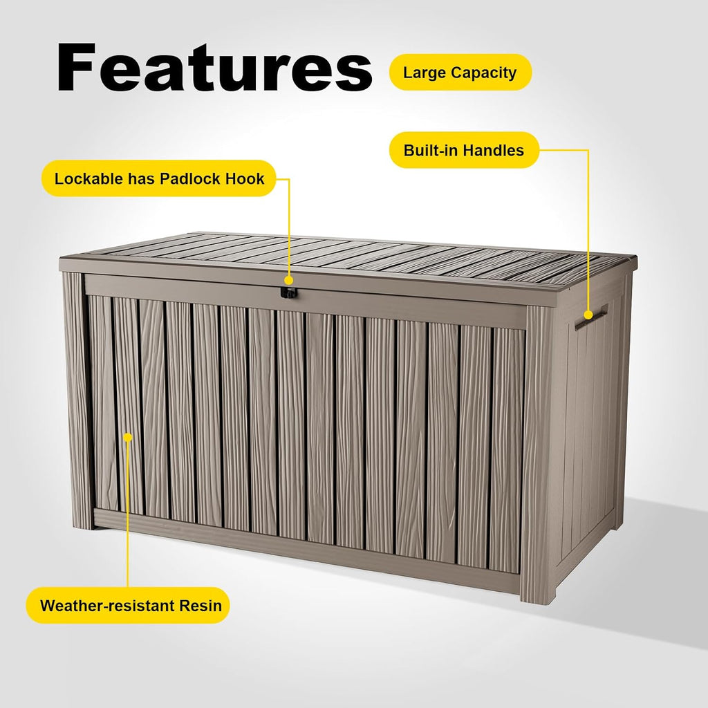 PatioZen 200 Gallon Large Deck Box,Resin Outdoor Storage Box with Lockable for Patio Furniture, Garden Tools Waterproof Outside Storage Box, Grey
