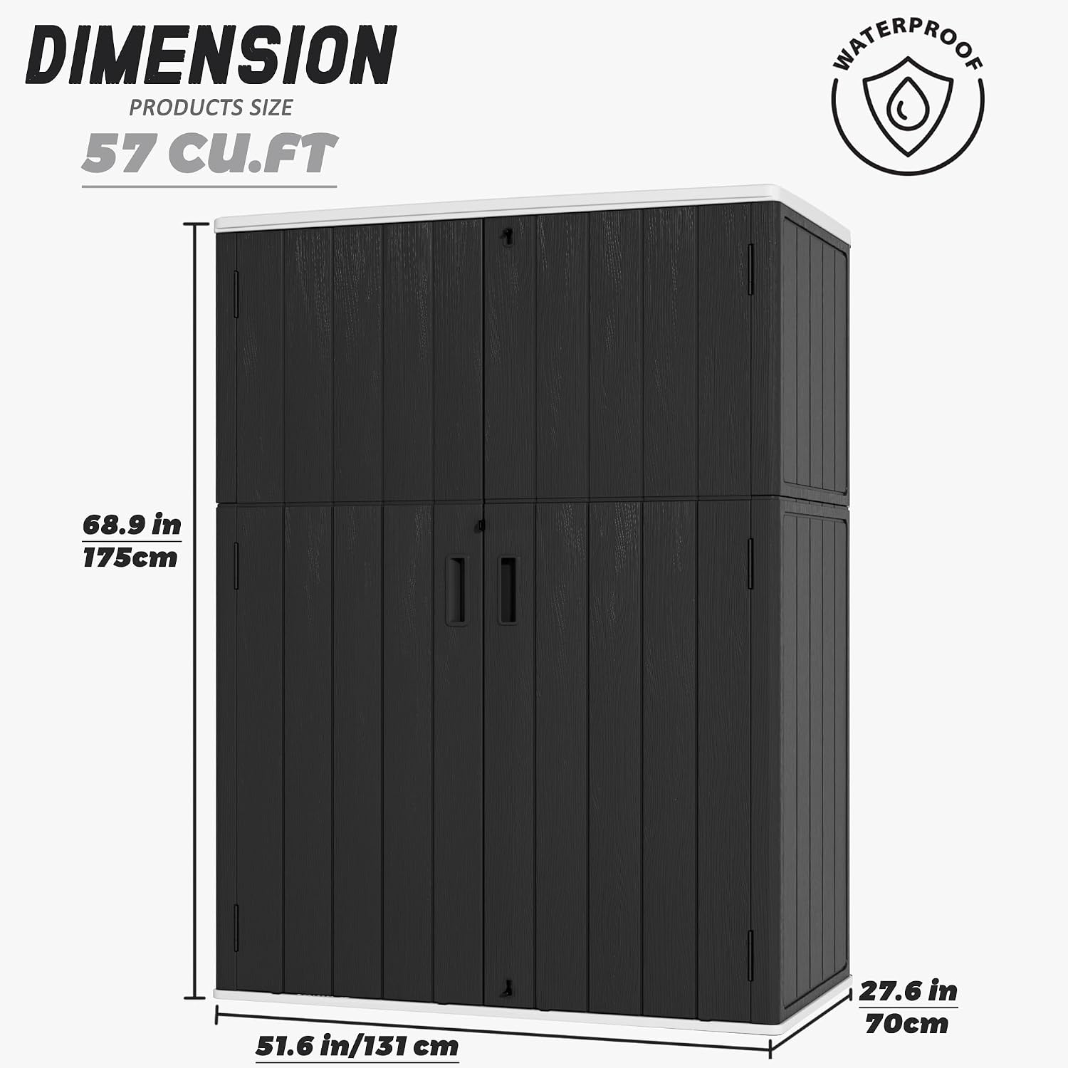 Mrosaa Vertical Outdoor Storage Cabinets,Plastic Sheds&Outdoor Storage with Floor,Outdoor Storage Box Waterproof/Lockable for Garage,Bike,Tools Storage Shed (57Cu.ft)