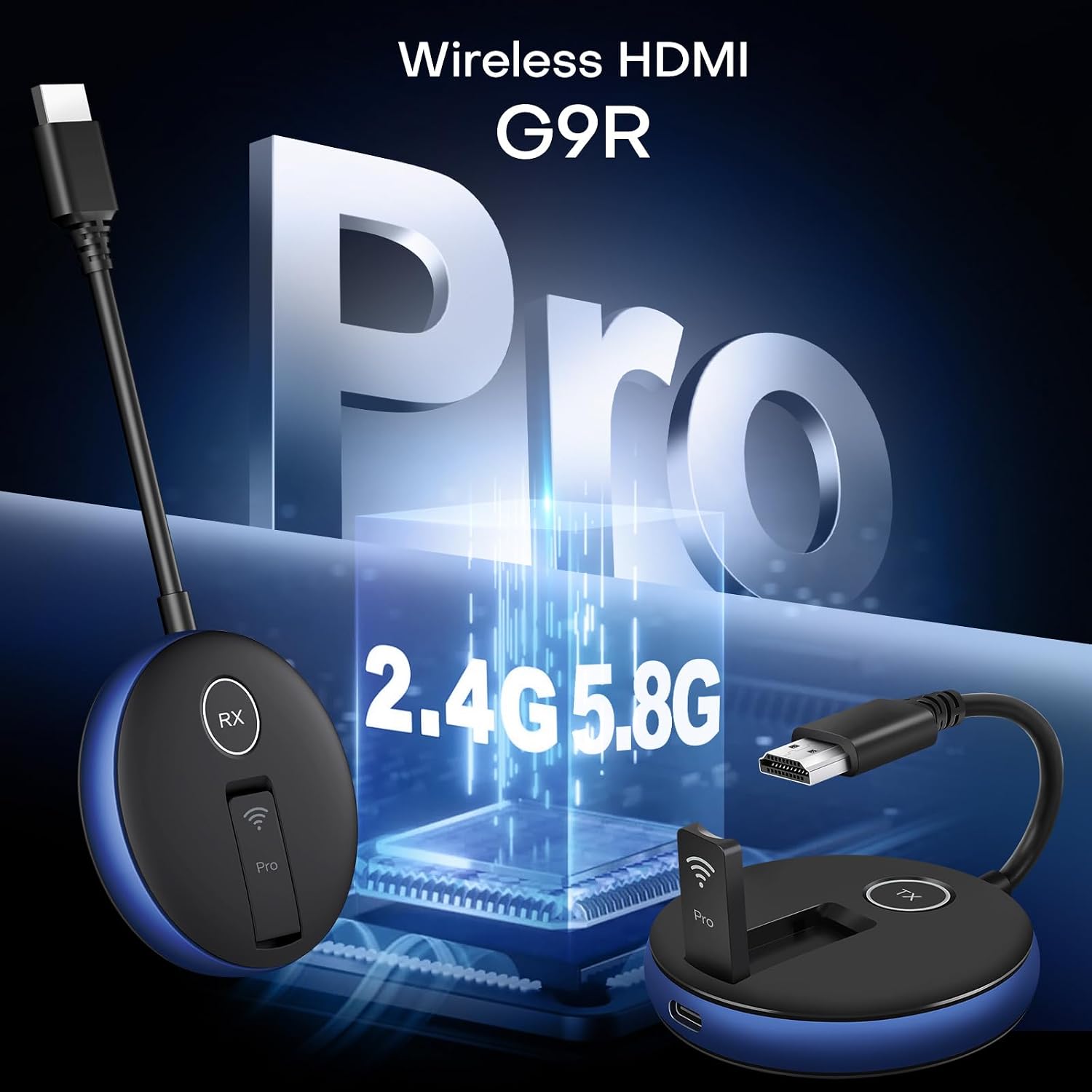 Wireless HDMI PRO- Transmitter and Receiver, Wirelessly Multi-TV Extender Kit, 5G Clip w/Heat-Control, Plug and Play 165FT/50M 2.4G/5.8G @60Hz, Stream Video from Laptop/PC to Multiple HDTV/Monitor