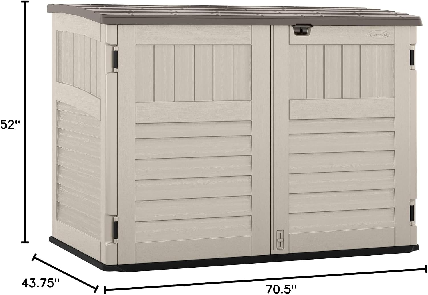 Suncast 5.9 ft. x 3.7 ft Horizontal Stow-Away Storage Shed - Natural Wood-Like Outdoor Storage for Trash Cans and Yard Tools - All-Weather Resin, Hinged Lid, Reinforced Floor - Made in The USA