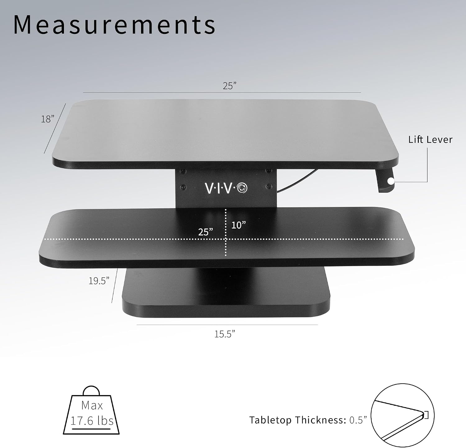 VIVO Black Height Adjustable 25 inch Standing Desk Converter, Compact Sit Stand Tabletop Monitor Riser Workstation, DESK-V001G