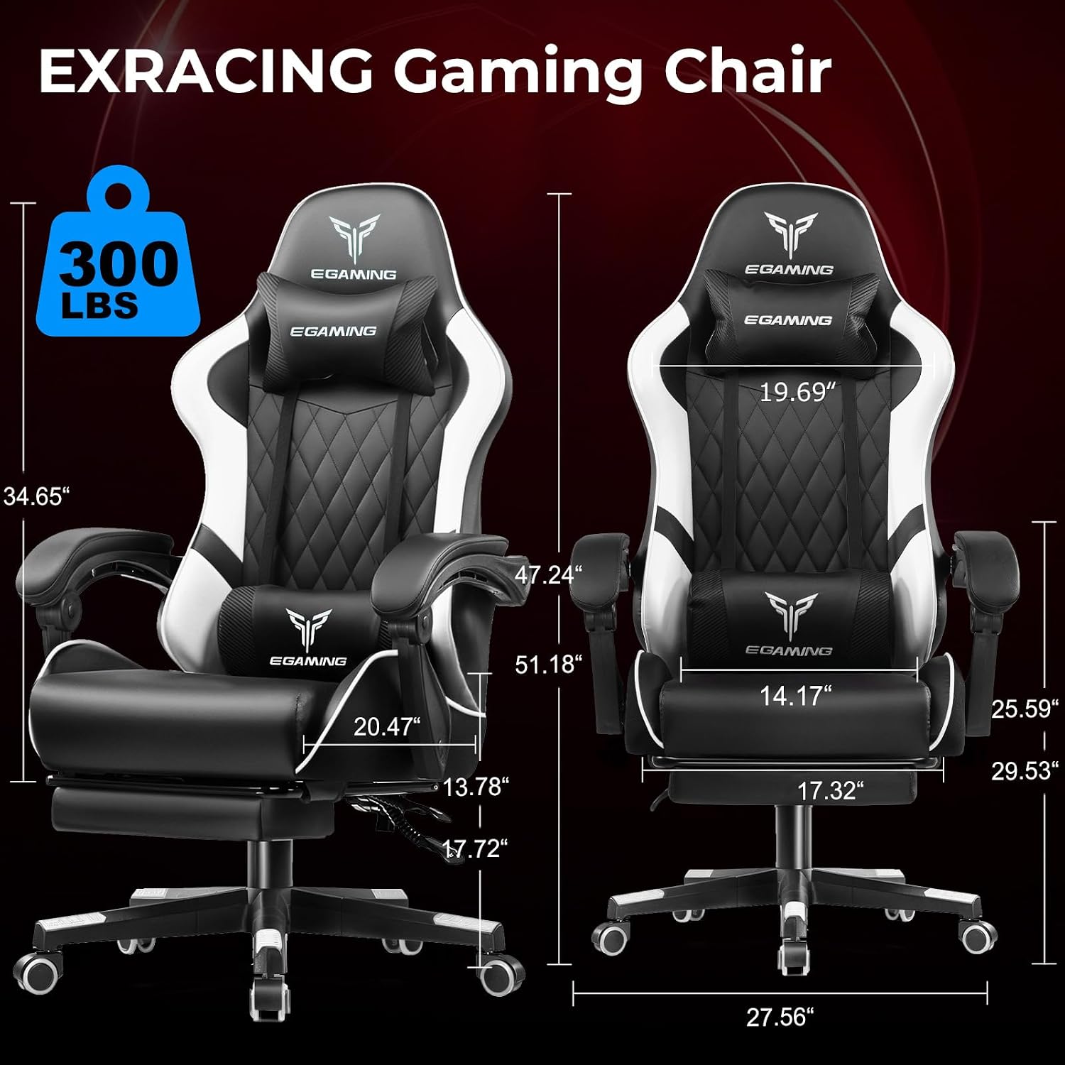 EXRACING Gaming Chair Ergonomic Computer Chair with Footrest and Lumbar Support, Height Adjustable High Back Leather Office Chair, 360° Swivel with Linked Armrest, for Adult and Teen