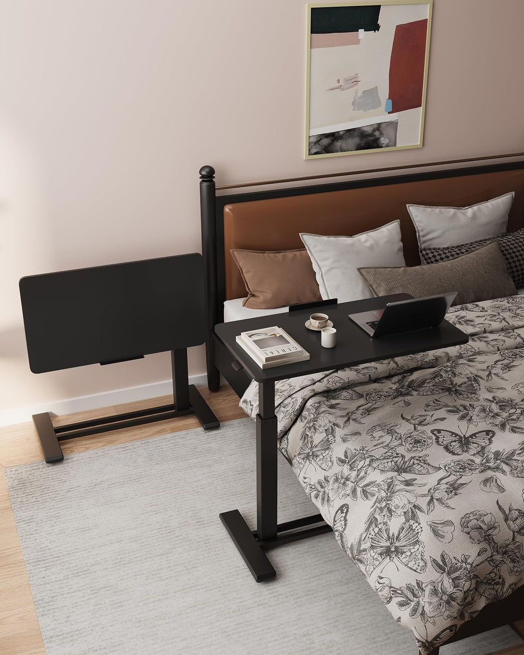 FLEXISPOT H7 PRO Mobile Standing Desk Adjustable Overbed Table Pneumatic with Wheels 90°Tiltable Portable Laptop Desk Rolling Computer Cart Foldable Bedside Table(31.5' W x 17.7' D D, Black)