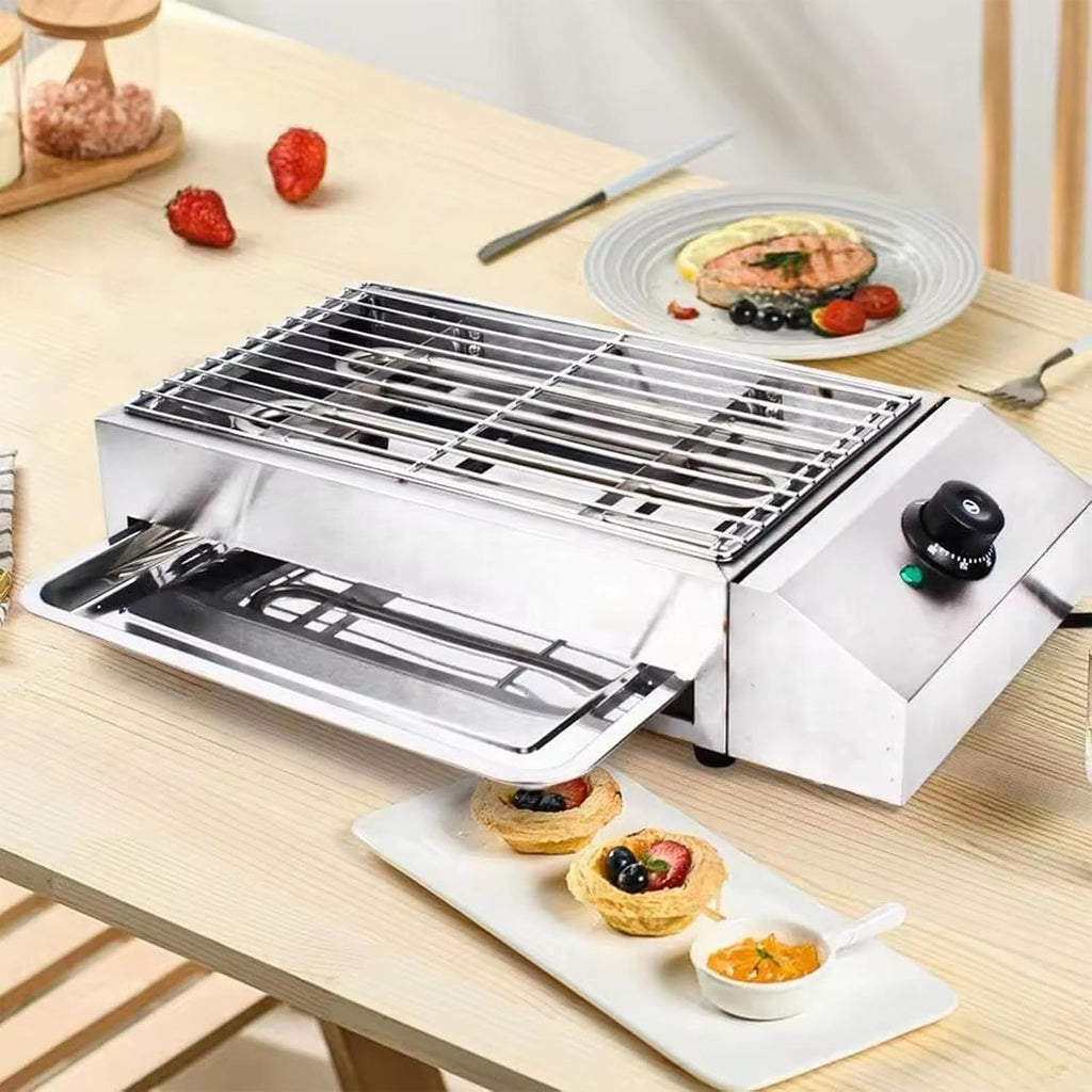Electric Grill, 2600 Watt High Power Indoor Smokeless Grill, Adjustable Temperature 122°F-572°F Electric Grill with Removable Non-Stick Grill Rack, Grease Tray, Portable, Stainless Steel