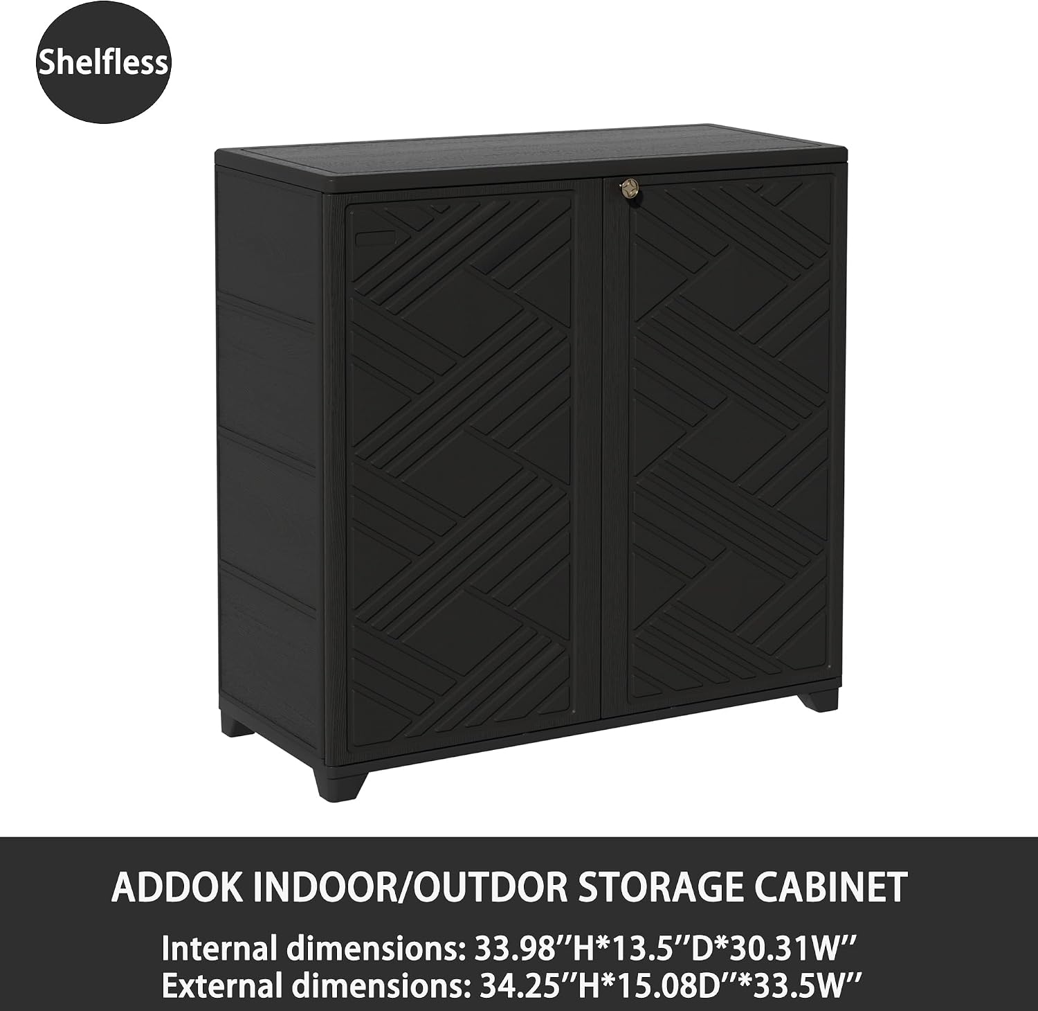ADDOK Indoor Outdoor Plastic Storage Cabinet 34'x15'x34', Outdoor Storage Shed for Living Room, Hallway, Balcony, Garage, Garden, Backyard-Black（W/O Shelf）