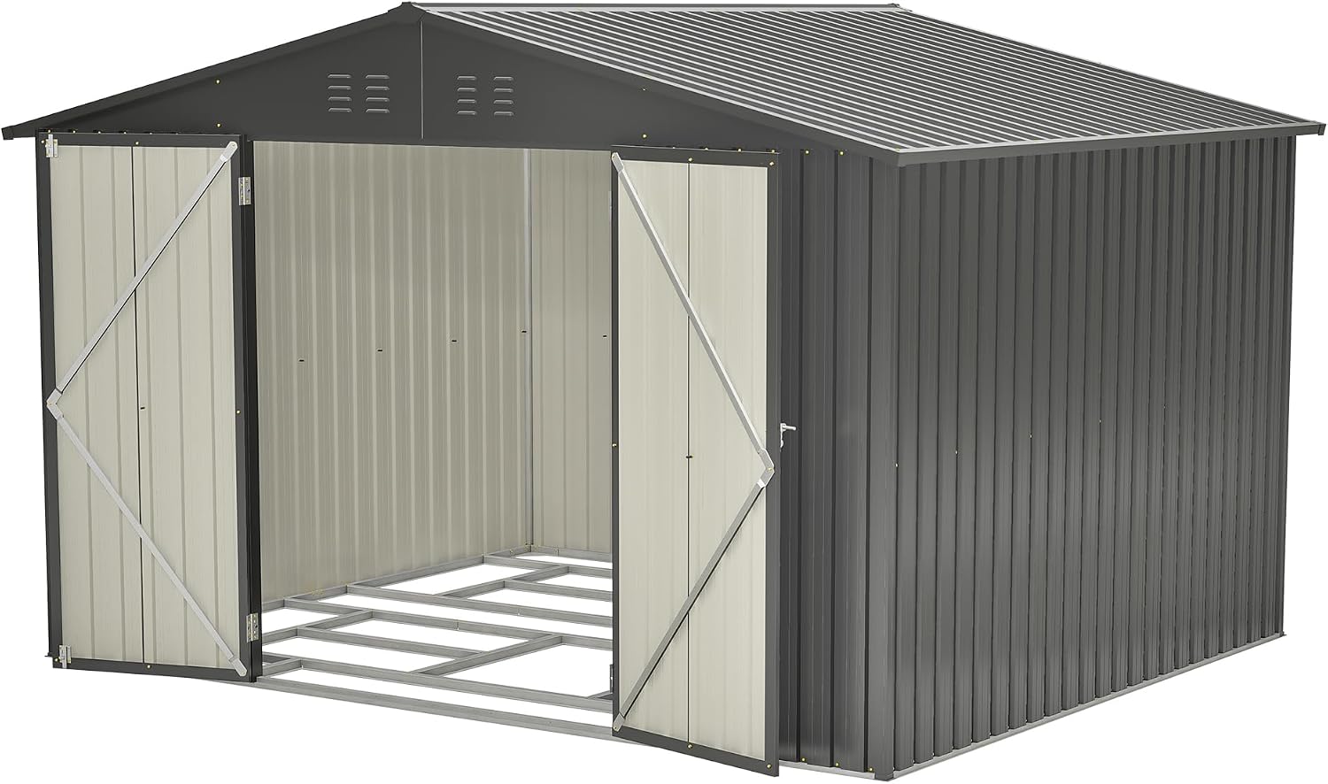 10x8 FT Outdoor Storage Shed with Lockable Double Doors, Aluminum Frame, Weatherproof with Frame Floor, Metal Tool Shed for Garden, Backyard, Patio, and Equipment Storage