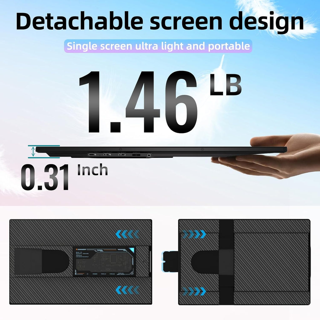 Laptop Screen Extender Dual Monitor - 15.6' Portable Monitor Detachable IPS 1080P FHD 85% NTSC Travel Screen USB-C HDMI Port Compatible with Wins Mac Chrome Dex Fits 13-17' Laptops