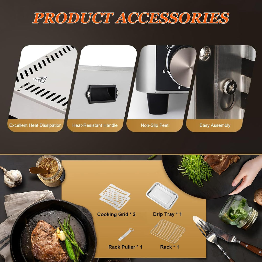 Steak Grill Electric Barbecue, Ceramic Heating 800 °C Portable Stainless Steel BBQ Multi-Functional Smokeless Indoor Grill,220V