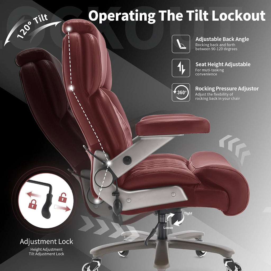 Big and Tall Office Chair 700lbs - Adjustable Headrest&Lumbar Support, 3D Flip Arms, Large Wheels &Heavy Duty Metal Base, Ergonomic High Back Computer Chair Desk Chair, Thick Padded Extra Wide Seat
