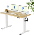 FLEXISPOT Solid Wood Standing Desk, One-Piece Real Wood Desktop, Electric Height Adjustable Desk for Home Office, 176 LBS Capacity (48'x24' Rubber Wood, White Frame)