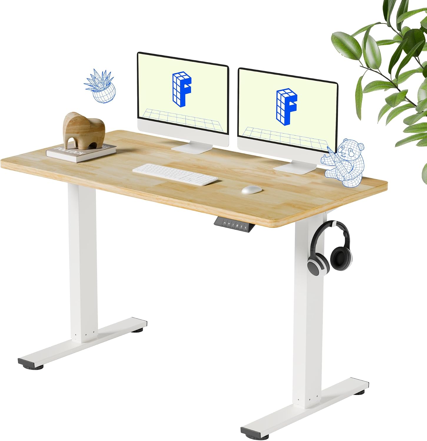 FLEXISPOT Solid Wood Standing Desk, One-Piece Real Wood Desktop, Electric Height Adjustable Desk for Home Office, 176 LBS Capacity (48'x24' Rubber Wood, White Frame)