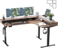 FEZIBO L Shaped Electric Standing Desk, 63x48 inch Large with Drawers | Reversible Tabletop, 2 Memory Height Settings | Home Office & Gaming Height-Adjustable Table, Black Walnut（2 Packages）