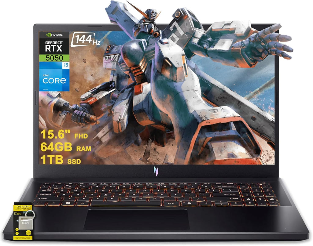 acer Nitro V 15 Gaming Laptop 15.6' FHD IPS 165Hz Intel 8-core i5-13420H 64GB RAM 1TB SSD GeForce RTX 5050 GDDR7 DLSS4 (Up to 440 AI Tops) Backlit Thunderbolt Wi-Fi6 Win11 ICP Hub