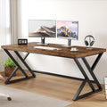 LVB Rustic Wood Computer Desk, Metal Home Executive Office Desk, Industrial Large Gaming Writing Desk, Wooden Student Study Computer Table for Bedroom Living Room, Rustic Brown, 60 Inch