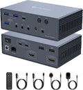 KVM Switch 2 Monitors 2 Computers Docking Station 16-in-1 4K120Hz for M1/M2/M3/M4 with Ethernet EDID, USB 3.0/USB C Thunderbolt 3/4/5 in, 2 HDMI Out Extended/Mirrored Mode for Windows Mac