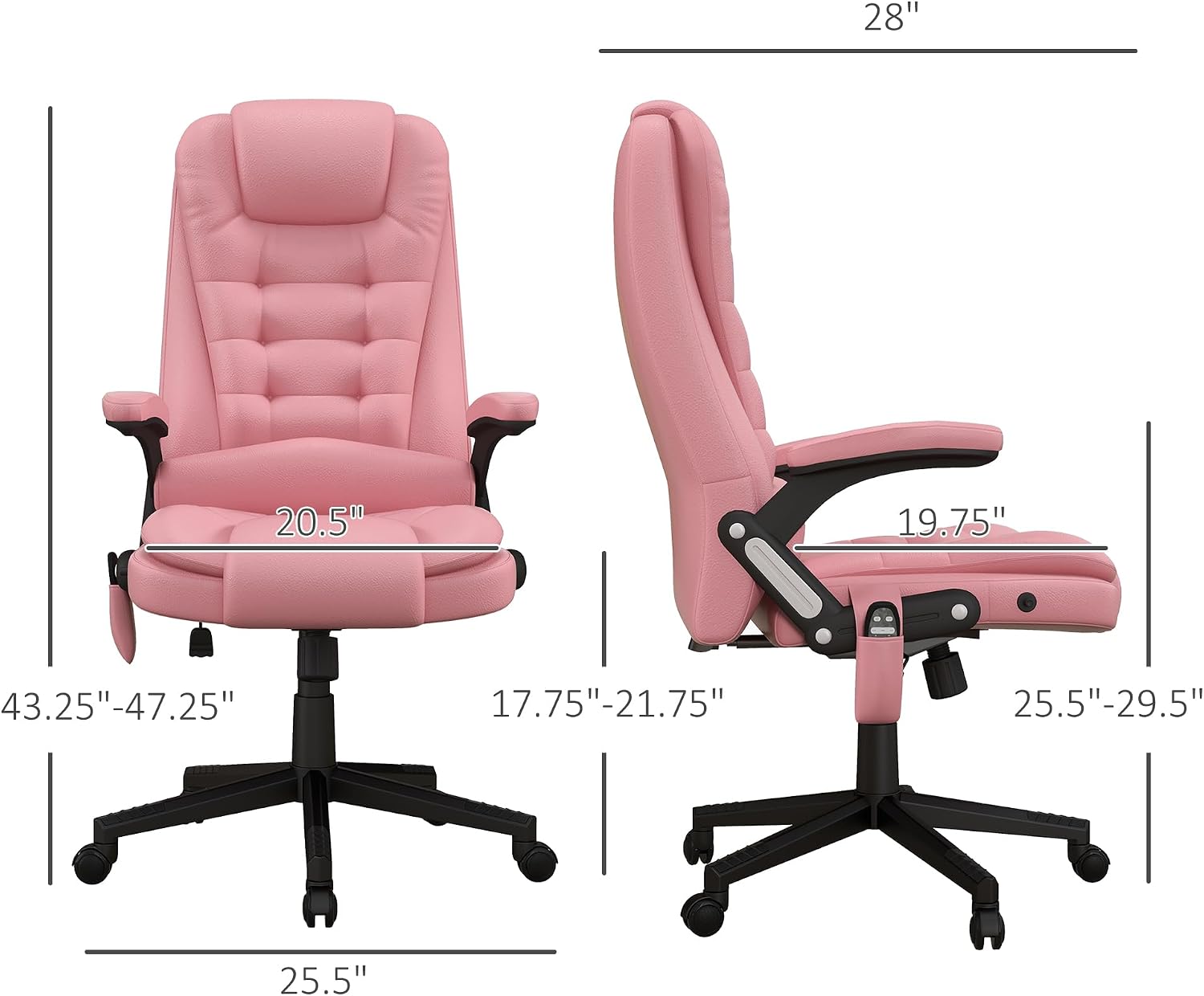 HOMCOM High Back Vibration Massage Office Chair with 6 Vibration Points, Heated Reclining PU Leather Computer Chair with Armrest and Remote, Pink