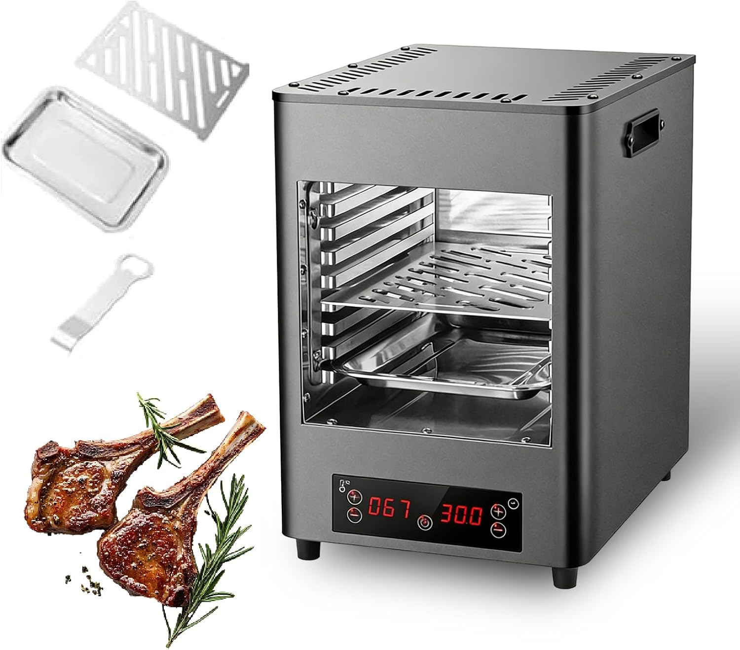 Smokeless Electric Steak Grill | Portable Indoor BBQ Grill with Timer and Temperature Control, for Meats, Burgers, and Pizzas Grey