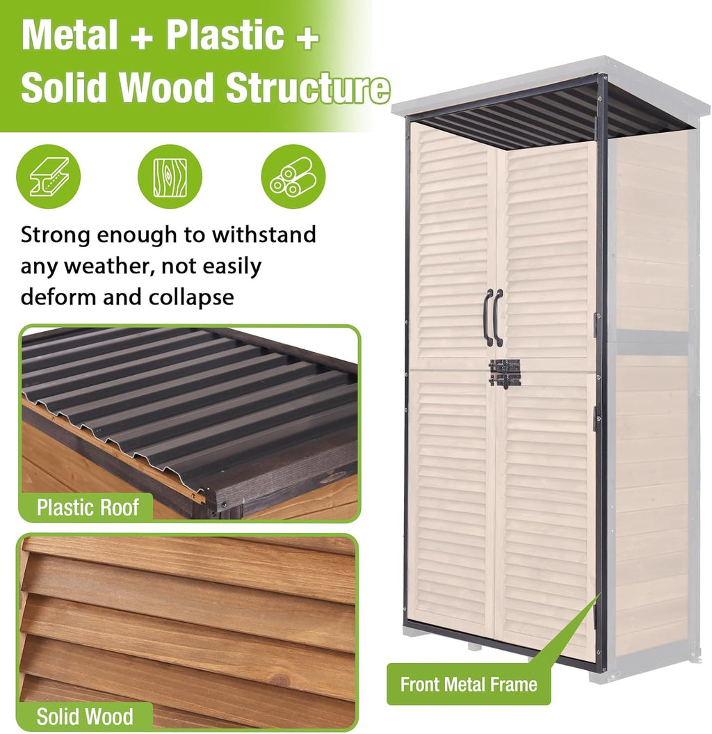 GUTINNEEN Outdoor Storage Cabinet Upgraded with Metal Frame Durable Storage Shed with Floor and Adjustable Shevels Waterproof Garden Tool Shed