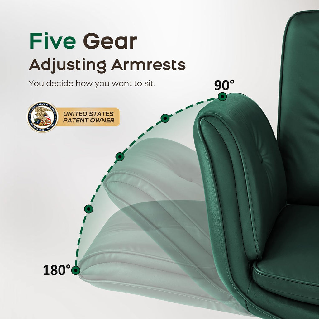 amseatec Criss Cross Office Chair, PU Leather Vanity Chair with 5-Level Adjustable Armrests & Swivel, Ergonomic Criss Cross Chair for Home Office Bedroom Makeup（Green）