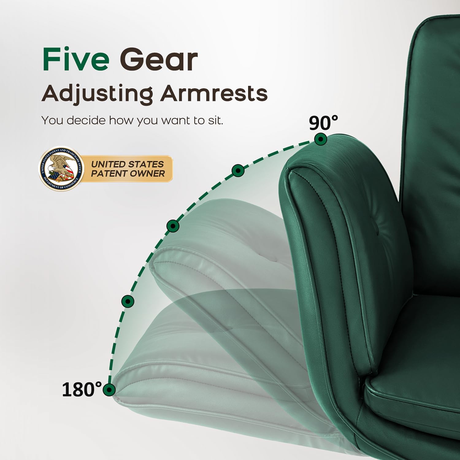amseatec Criss Cross Office Chair, PU Leather Vanity Chair with 5-Level Adjustable Armrests & Swivel, Ergonomic Criss Cross Chair for Home Office Bedroom Makeup（Green）