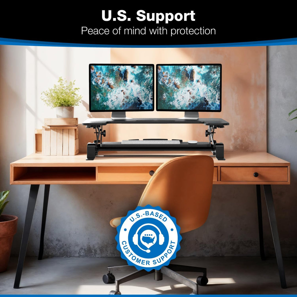 Mount-It! Standing Desk Converter - Height Adjustable Stand Up Riser with Manual Lift, 36.5' x 22' Desktop, Stand up Convertor in Black, Fits Dual Monitors, Laptop and Keyboard Mouse Tray