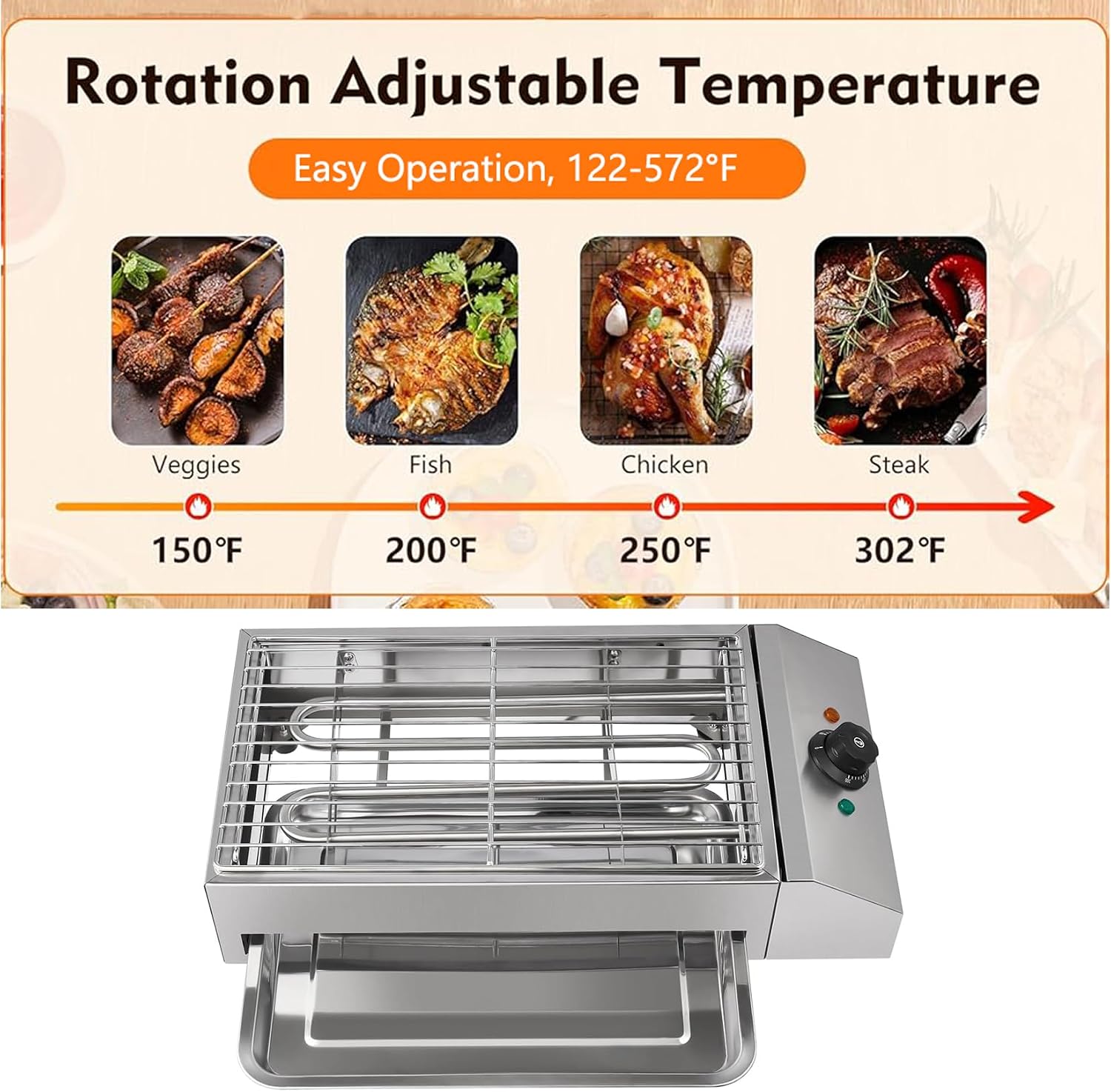 2600W Countertop Electric Griddle Flat Top Grill Portable Barbecue Grill Countertop Smokeless Indoor Grill Non-Stick Cooking Removable Plate BBQ Grill with Removable Temperature Control