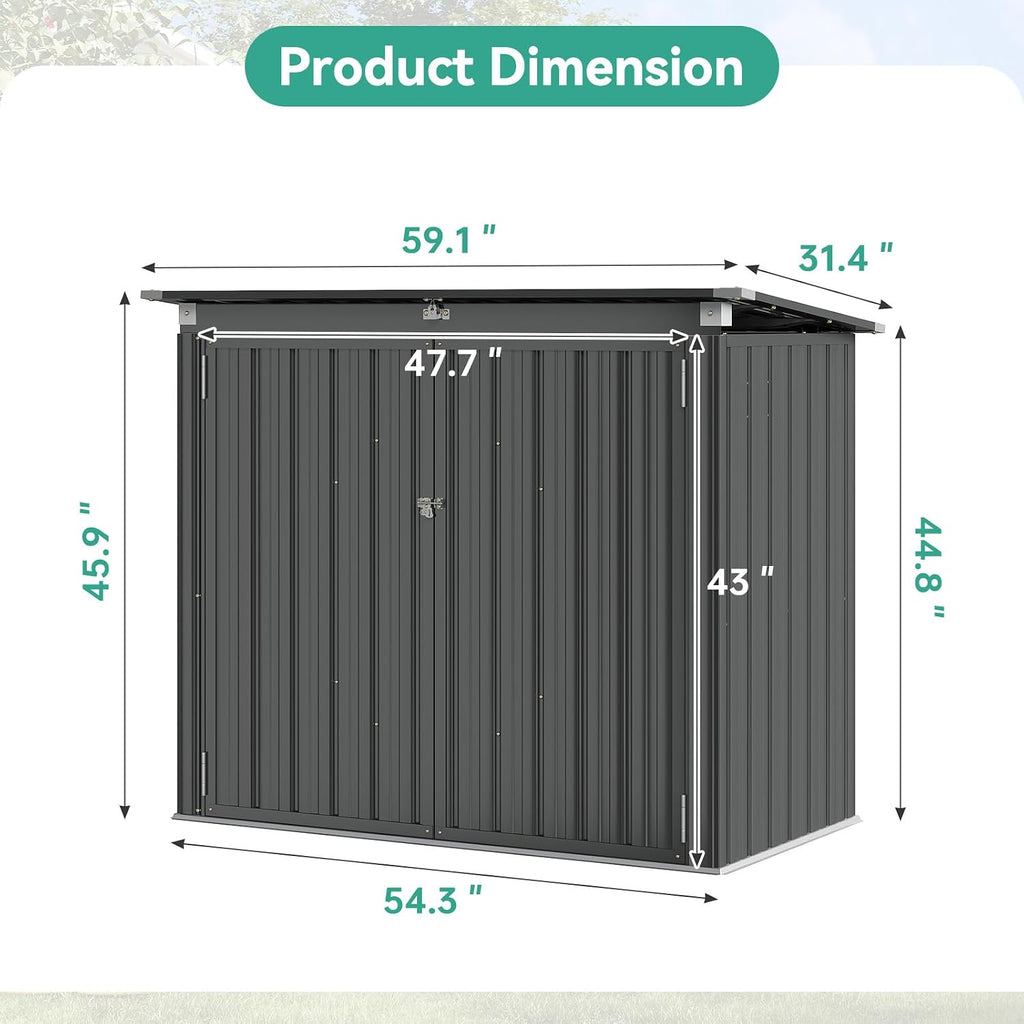 Aoxun Premium Outdoor Storage Shed Material Upgraded Version Metal Trash Can Storage with Chain Lid Waterproof Outdoor Garbage Can Organizer, Ideal for 2 Trash Bins, Generator, Garden Tools (Black)
