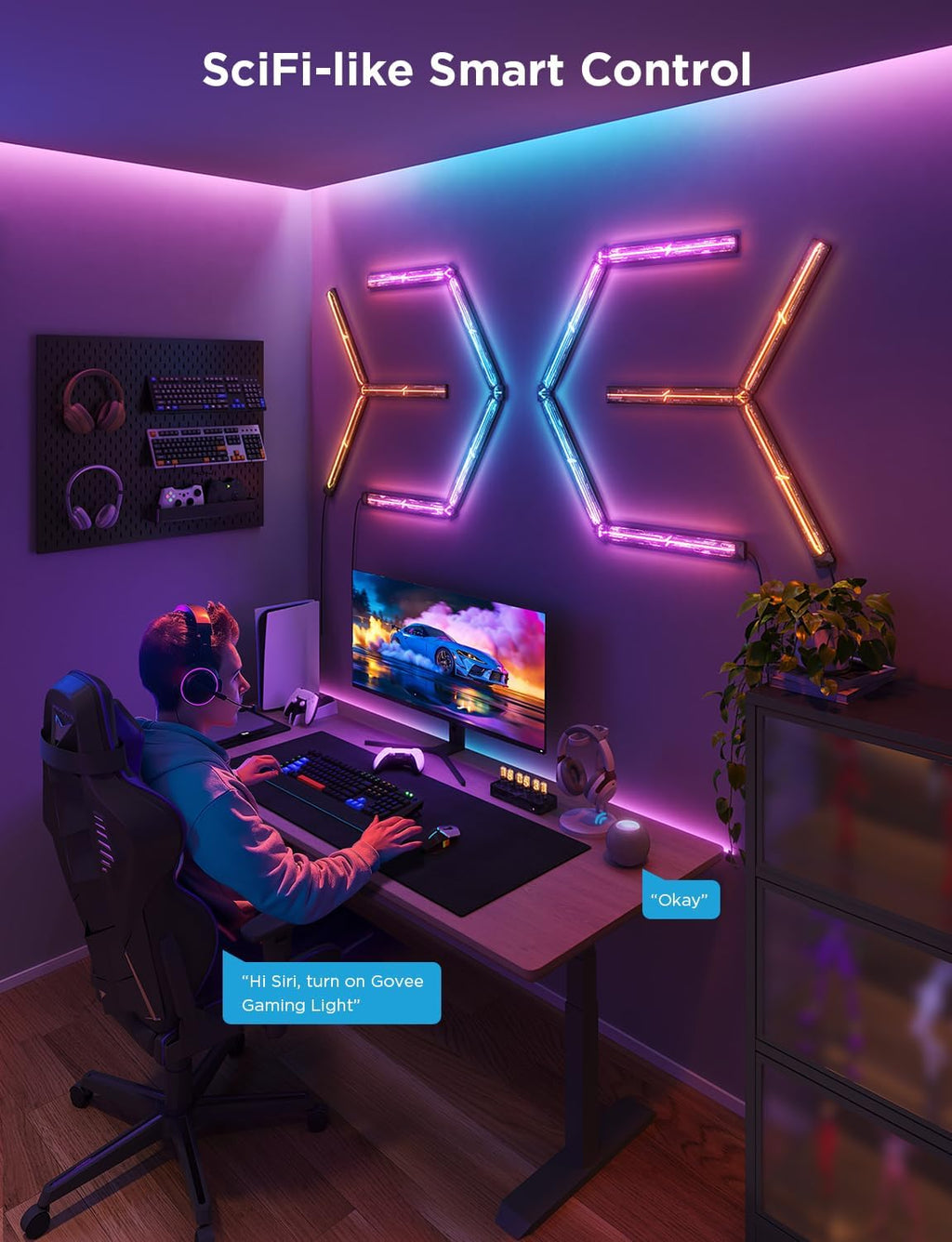 Govee Gaming Wall Light, RGBIC Glide Wall Light, Work with Matter, Alexa and Google Assistant, DIY Customized LED Wall Lighting Effects and Shapes, Gaming Lights for Gaming Room
