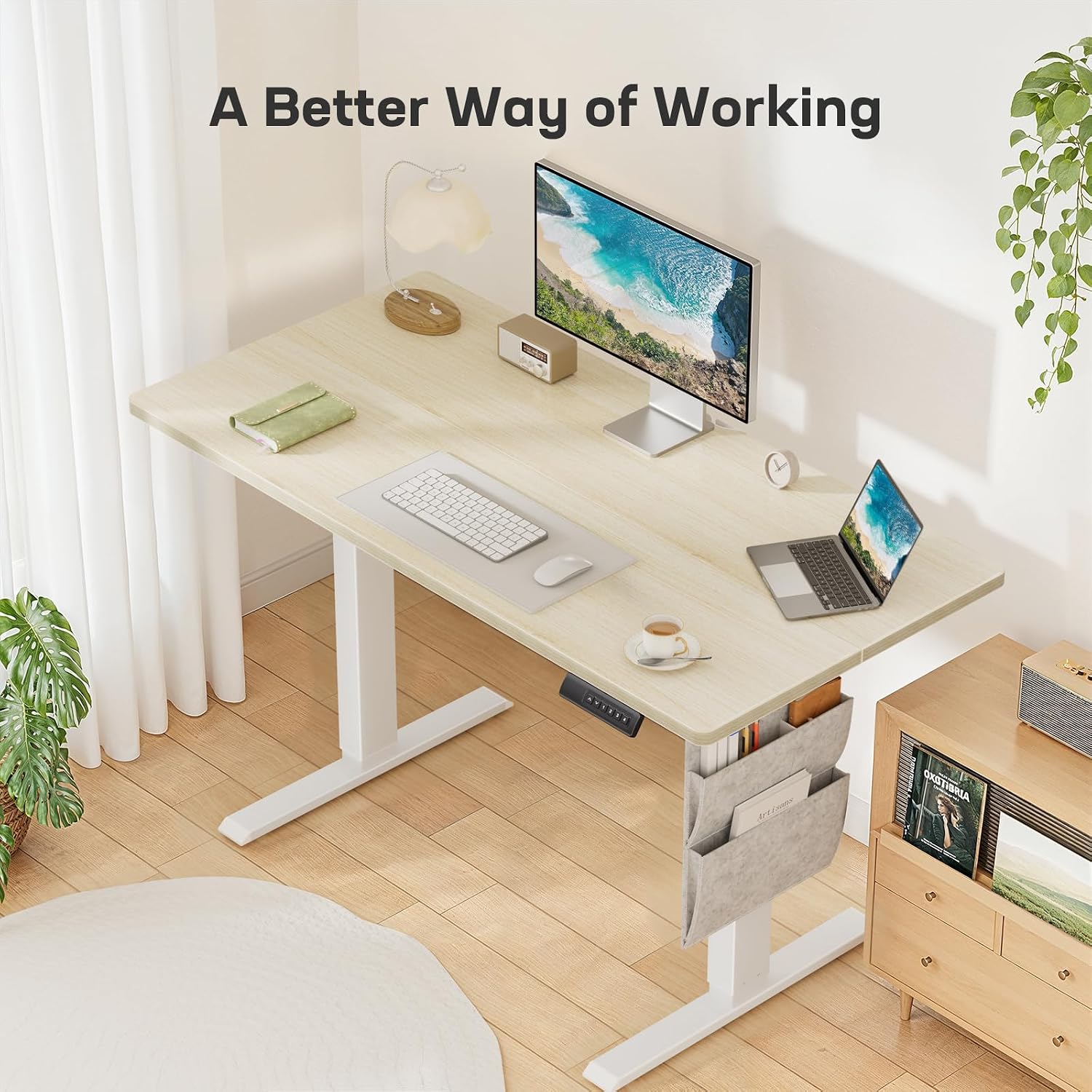 Marsail Standing Desk Adjustable Height Home Office Desk,‎48x24 Inch Electric Standing Desk, Stand up Desk with Storage Bag,Headphone Hook for Computer Workstations Desk 4 Memory Preset