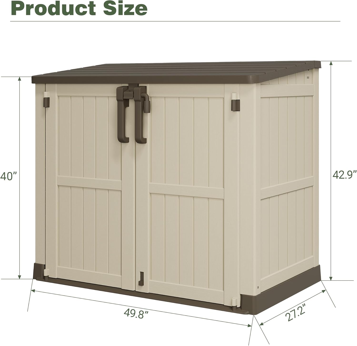 LHBcraft Waterproof Outdoor Storage Shed 36 Cu Ft with Lockable Doors, Portable Horizontal Resin Storage Cabinet, Outdoor Storage Box for Backyards, Brown-Beige