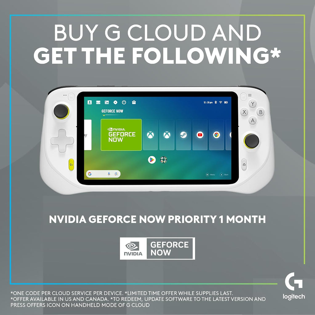 Logitech G Cloud Gaming Handheld, Portable Gaming Console with Long-Battery Life, 1080P 7-Inch Touchscreen, Lightweight Design, Xbox Cloud Gaming, NVIDIA GeForce NOW, Google Play
