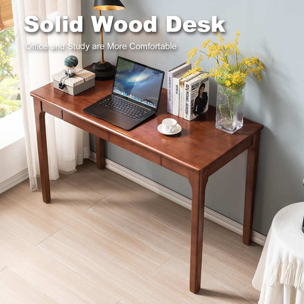 Solid Wood Desk with Drawers, Small Computer Desk for Small Spaces, Gaming Study Home Office Desks for Work, Student PC Desk for Bedroom, Escritorios para Cuartos (Cherry Color, 39inch)