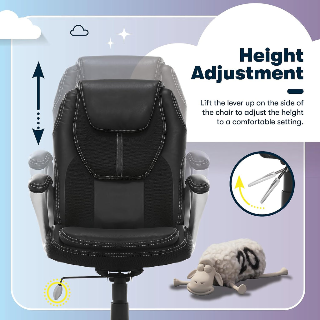 Serta Amplify Executive Office Chair with Faux Leather and Mesh, Adjustable Ergonomic Comfy Seat with Lumbar Support, Modern Computer DeskChairs, Swivel Rolling Wheels, Black